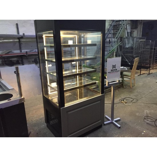 DİK TİP PASTA DOLABI 100CM DÜZ CAM ANTRASİT AHŞAP  MODEL  | BASESA.COM.TR	