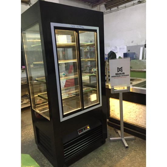 DİK TİP PASTA DOLABI 100CM DÜZ CAM ANTRASİT AHŞAP  MODEL  | BASESA.COM.TR	