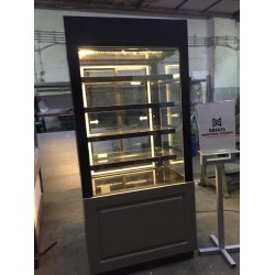 DİK TİP PASTA DOLABI 100CM DÜZ CAM ANTRASİT AHŞAP  MODEL  | BASESA.COM.TR	