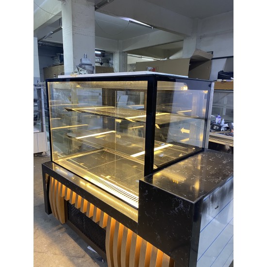 YAŞ PASTA DOLABI (120 CM) DÜZ CAM MODEL (AHŞAP DEKOR) | BASESA.COM.TR