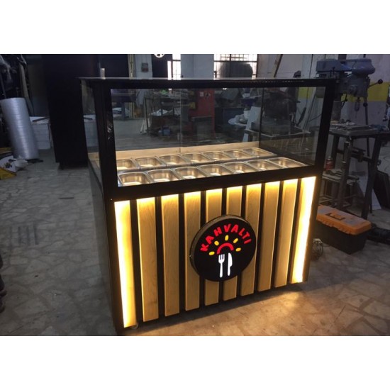 SALAT BAR 100CM DÜZ CAM DİKEY ŞERİT AHŞAP  MODEL  | BASESA.COM.TR	