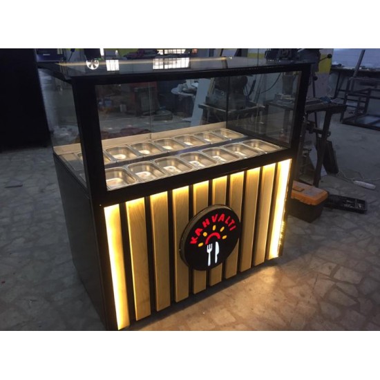 SALAT BAR 100CM DÜZ CAM DİKEY ŞERİT AHŞAP  MODEL  | BASESA.COM.TR	