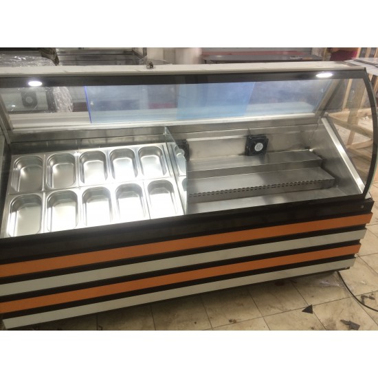 WAFFLE KUMPİR DOLABI 200CM BOMBE CAM AHŞAP  MODEL  | BASESA.COM.TR