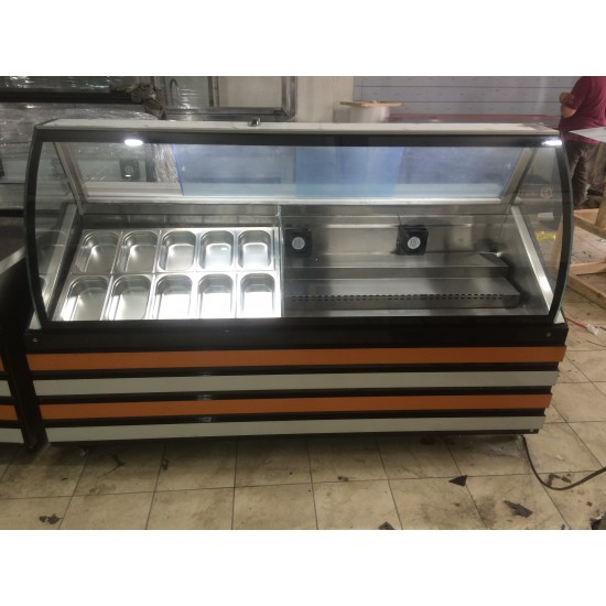 WAFFLE KUMPİR DOLABI 200CM BOMBE CAM AHŞAP  MODEL  | BASESA.COM.TR