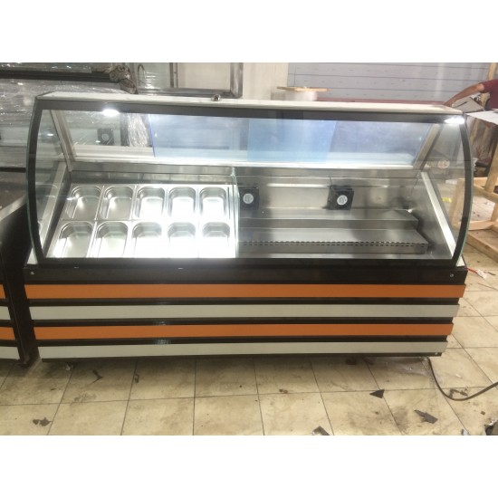 WAFFLE KUMPİR DOLABI 200CM BOMBE CAM AHŞAP  MODEL  | BASESA.COM.TR